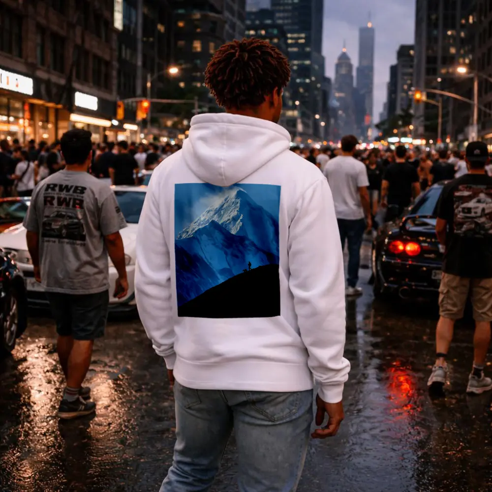 Hiker Silhouette Snow Mountain Blue Sky – Hoodies