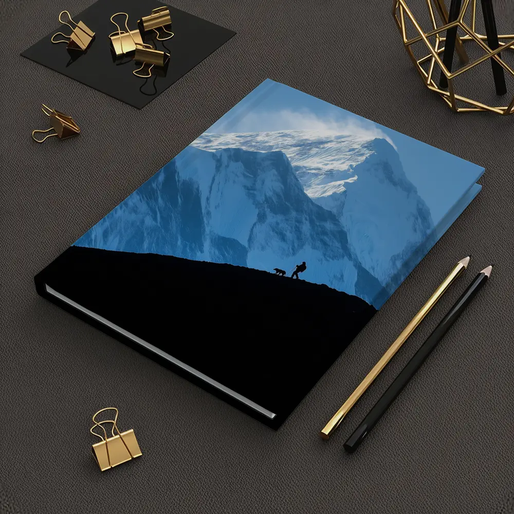 Hiker Silhouette Snow Mountain Blue Sky – Notebooks