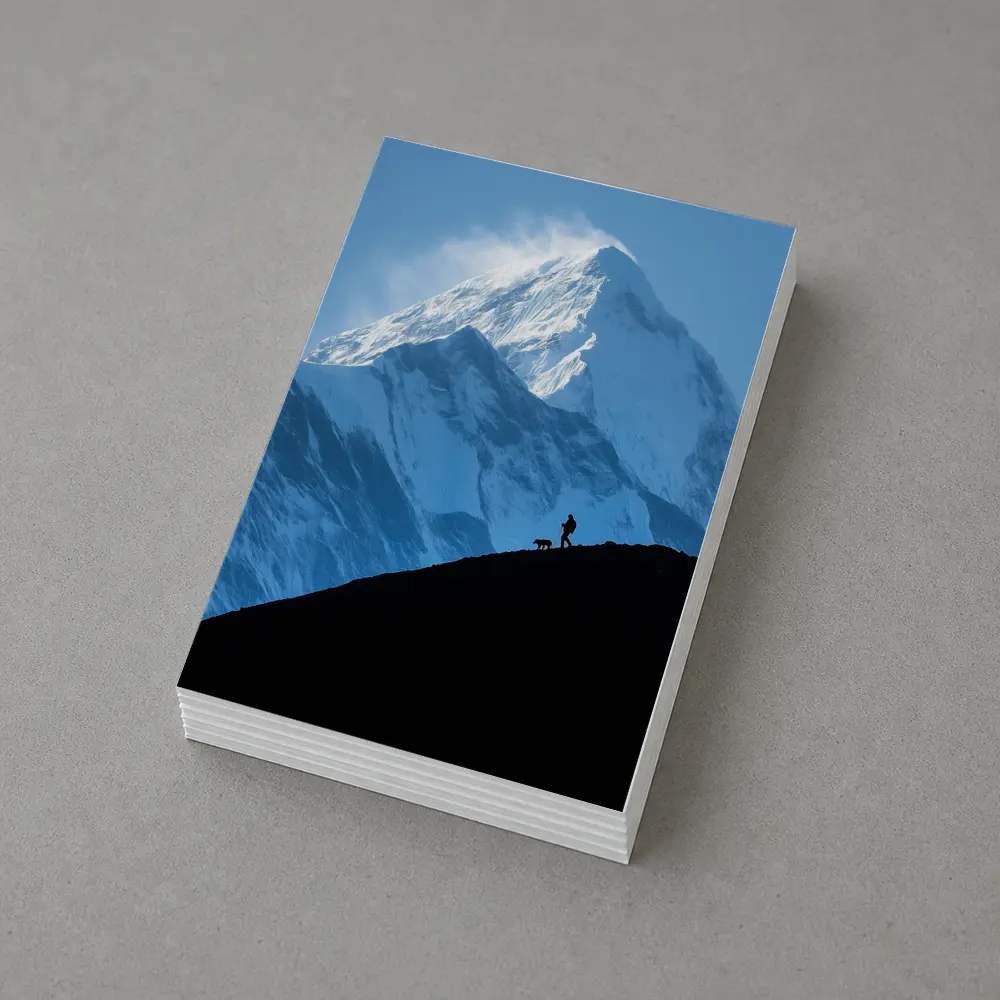 Hiker Silhouette Snow Mountain Blue Sky – Postcards