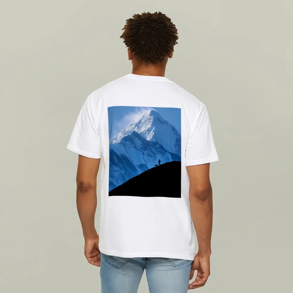 Hiker Silhouette Snow Mountain Blue Sky – T-Shirts