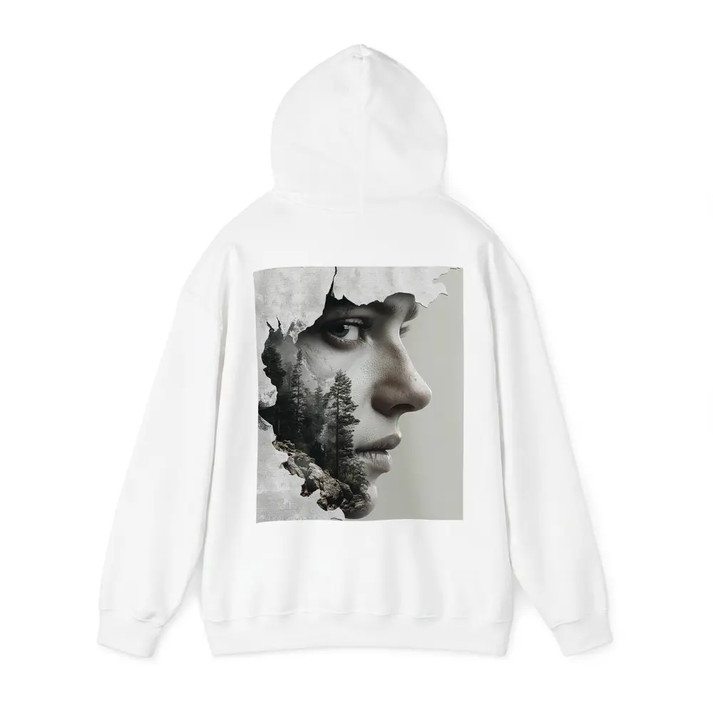 Woman Face Double Exposure Forest Mountains – Hoodies