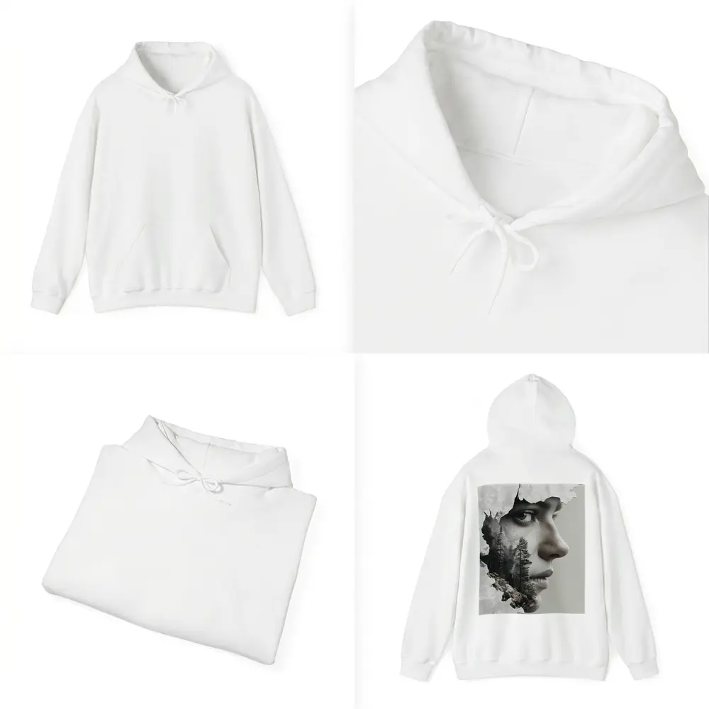 Woman Face Double Exposure Forest Mountains – Hoodies