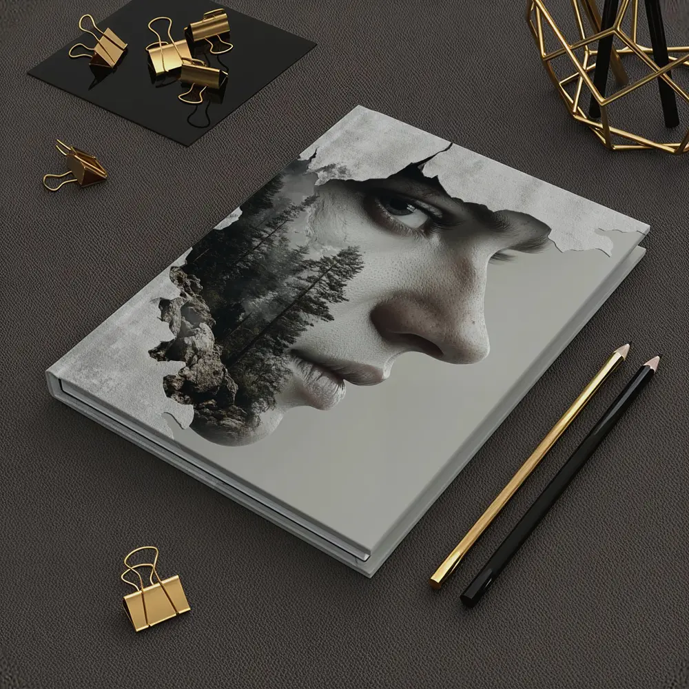 Woman Face Double Exposure Forest Mountains – Notebooks