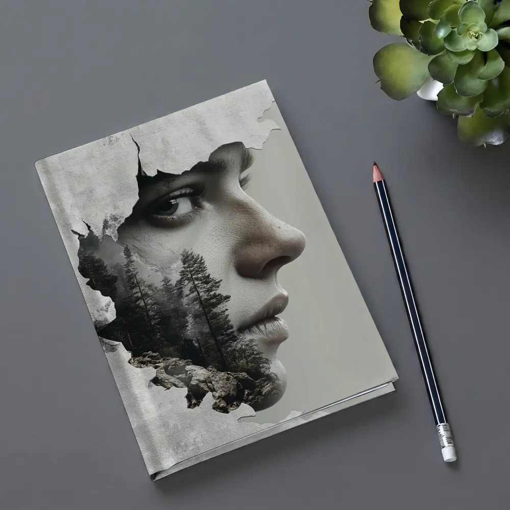 Woman Face Double Exposure Forest Mountains – Notebooks