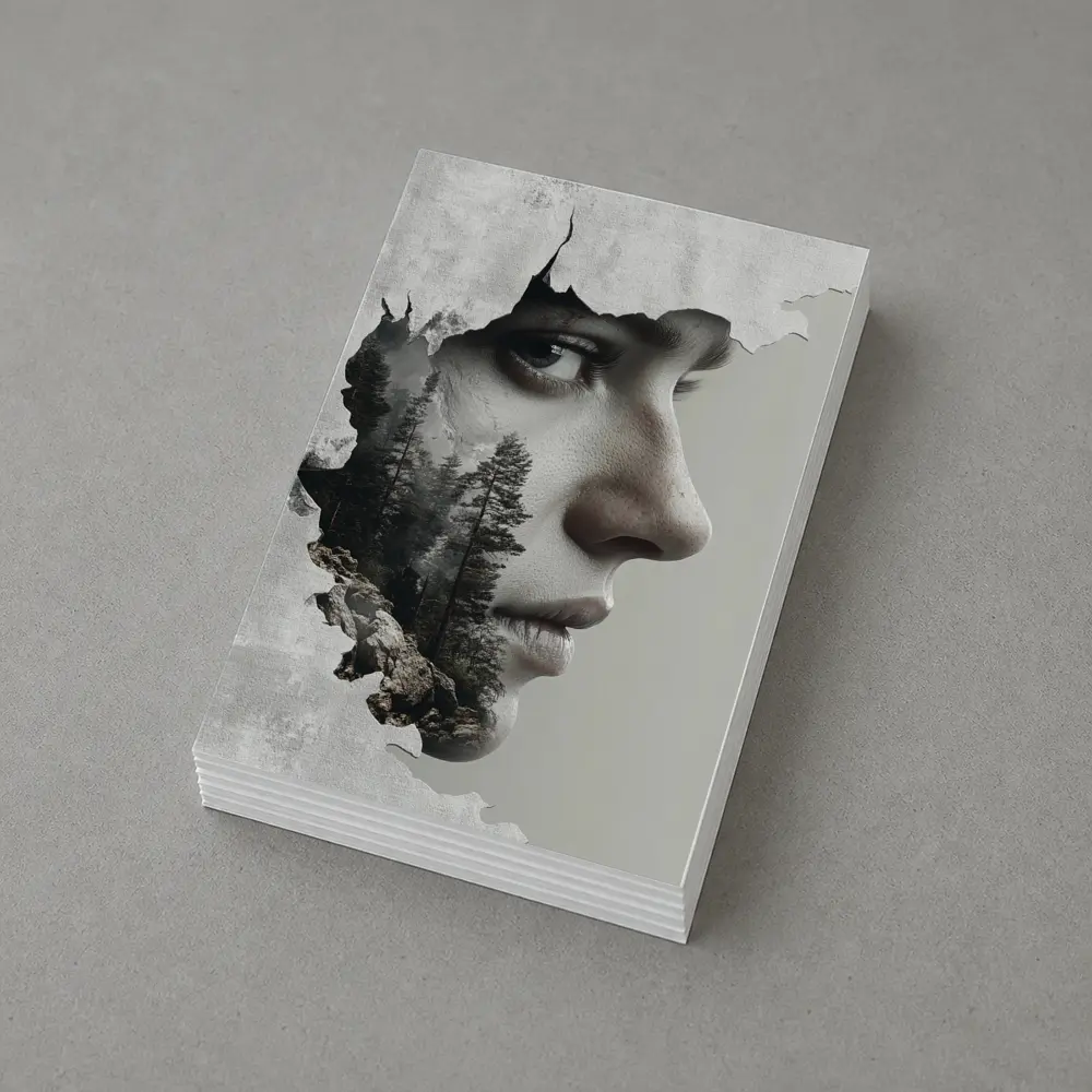 Woman Face Double Exposure Forest Mountains – Postcards