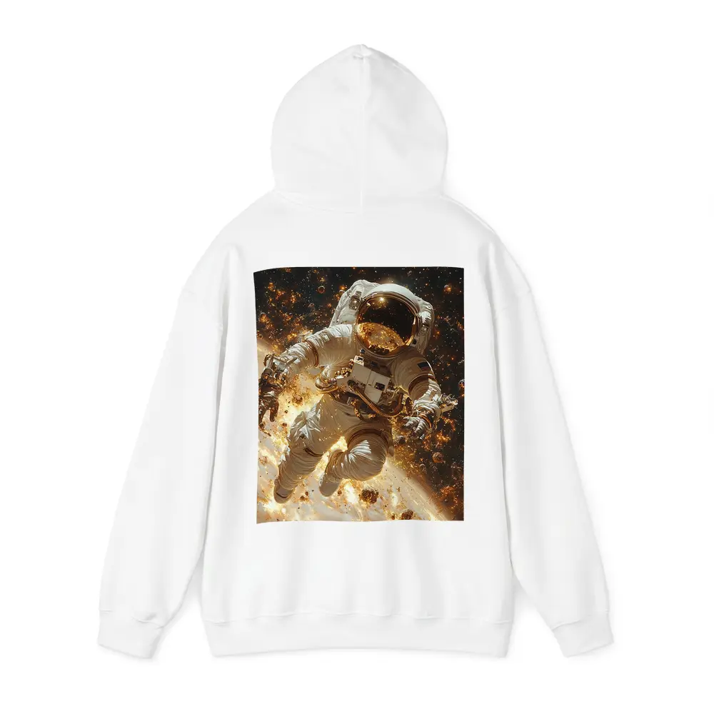 Astronaut Floating Through Golden Space Debris – Hoodies