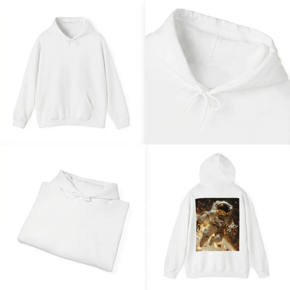 Astronaut Floating Through Golden Space Debris – Hoodies