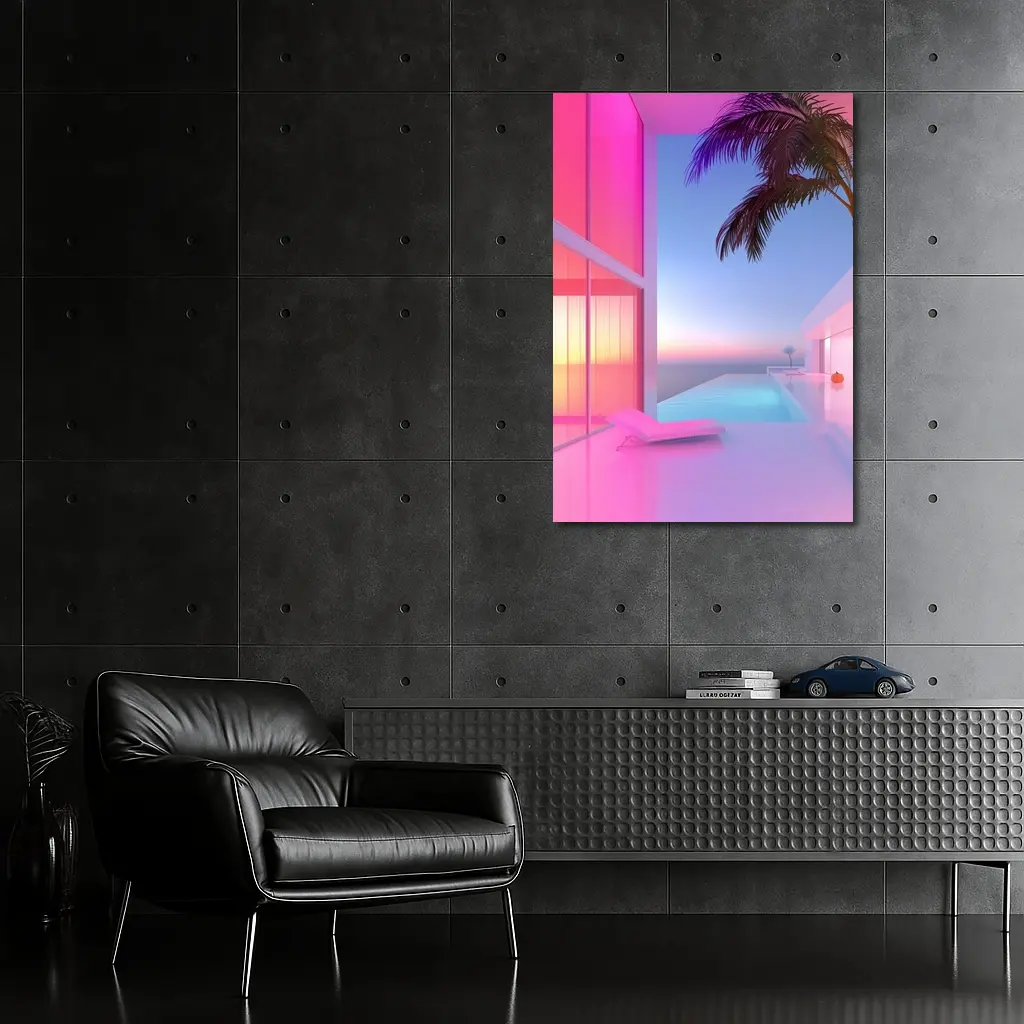 Pink Neon Infinity Pool Sunset Architecture – Wall Art