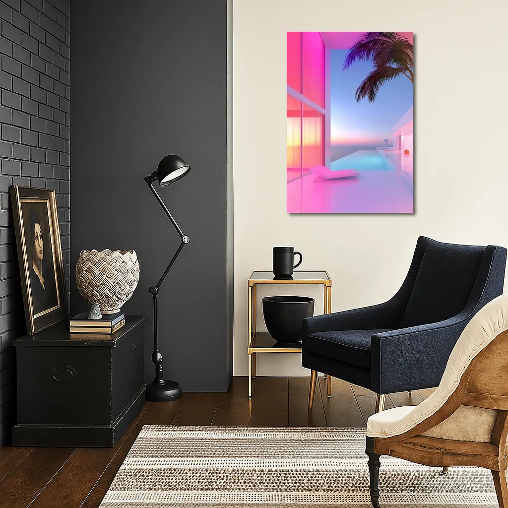 Pink Neon Infinity Pool Sunset Architecture – Wall Art