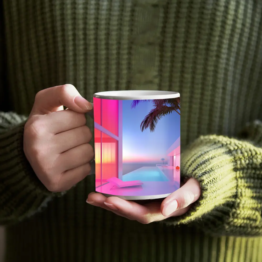Pink Neon Infinity Pool Sunset Architecture – Mugs
