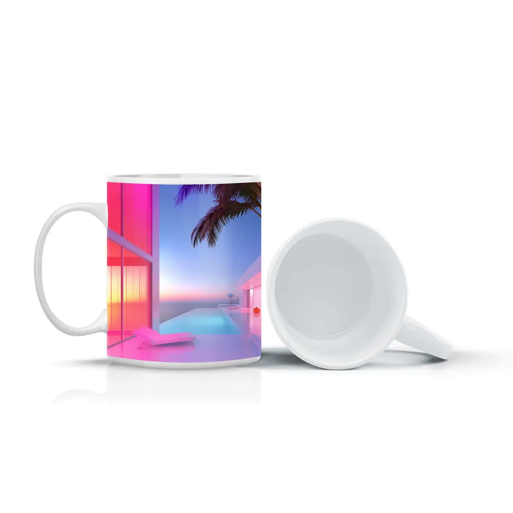Pink Neon Infinity Pool Sunset Architecture – Mugs