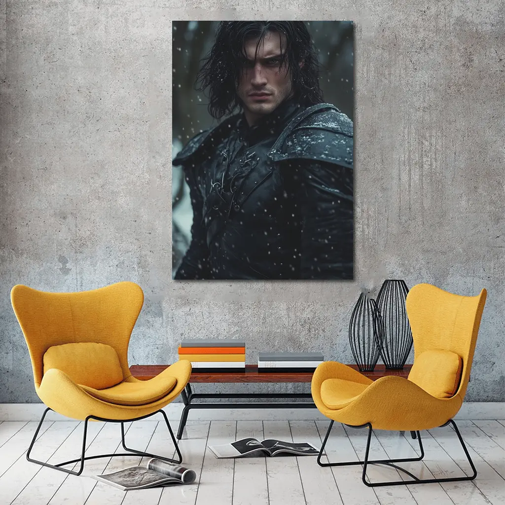 Dark Warrior Man Snow Fantasy Portrait – Wall Art