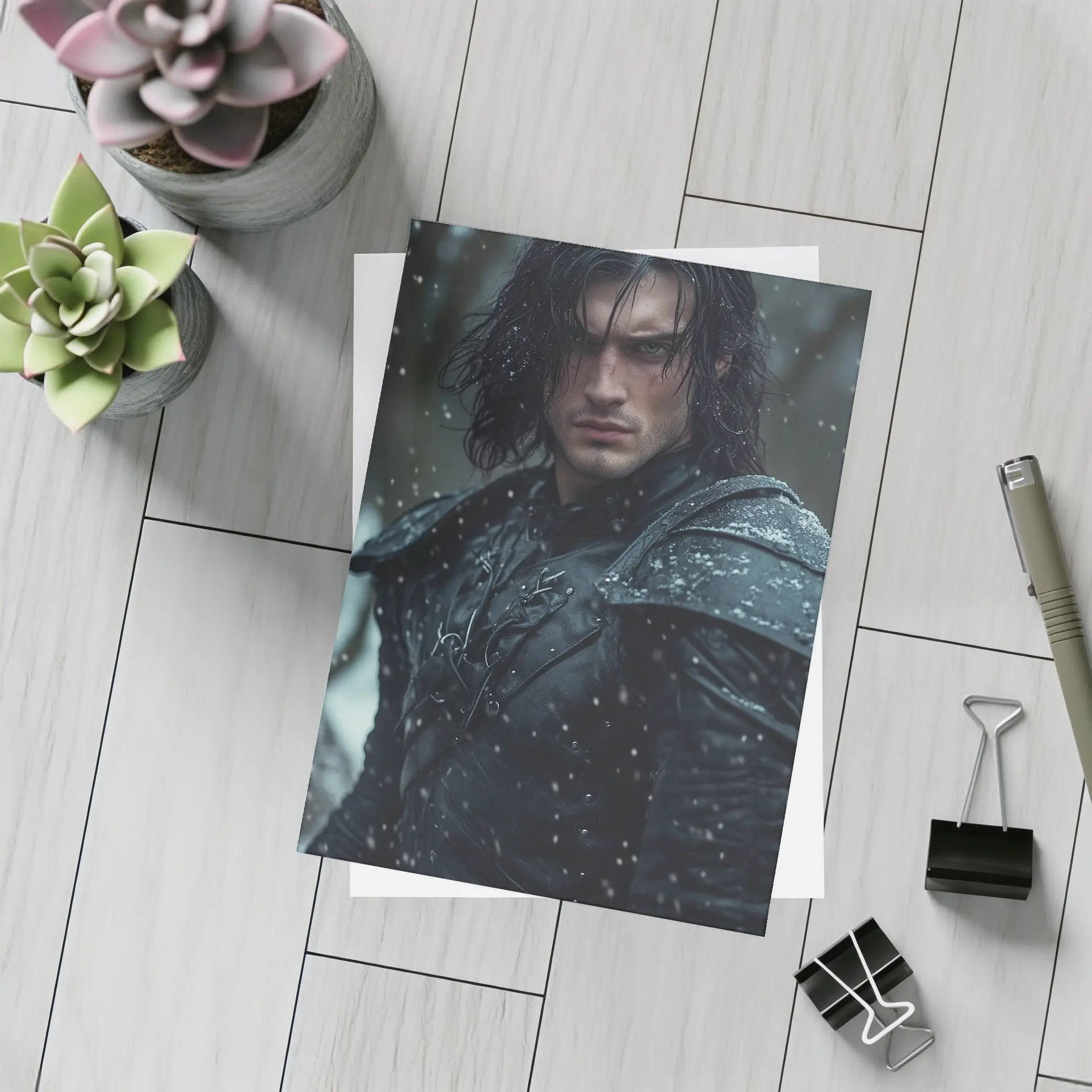 Dark Warrior Man Snow Fantasy Portrait – Postcards