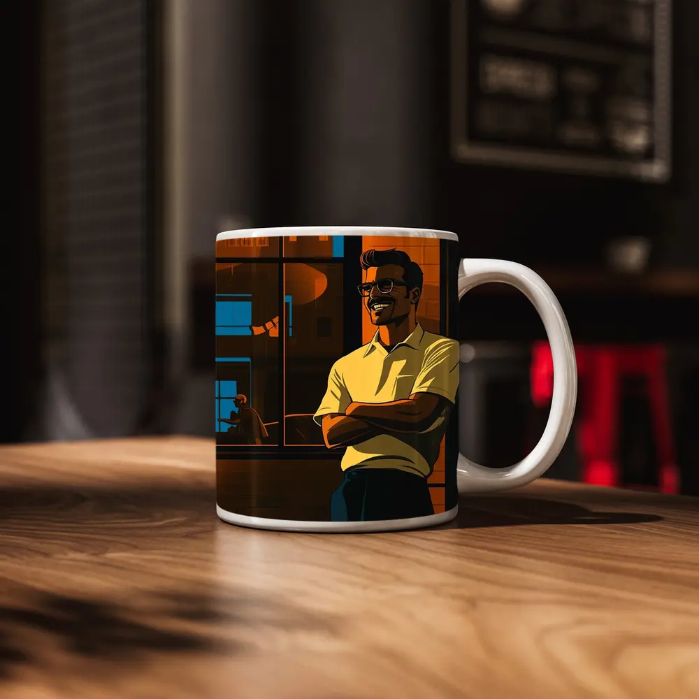 Confident Smiling Man Urban Night Scene – Mugs
