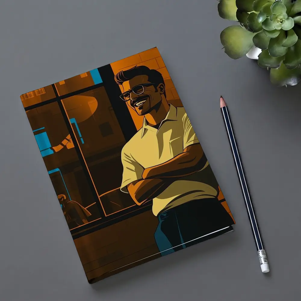 Confident Smiling Man Urban Night Scene – Notebooks