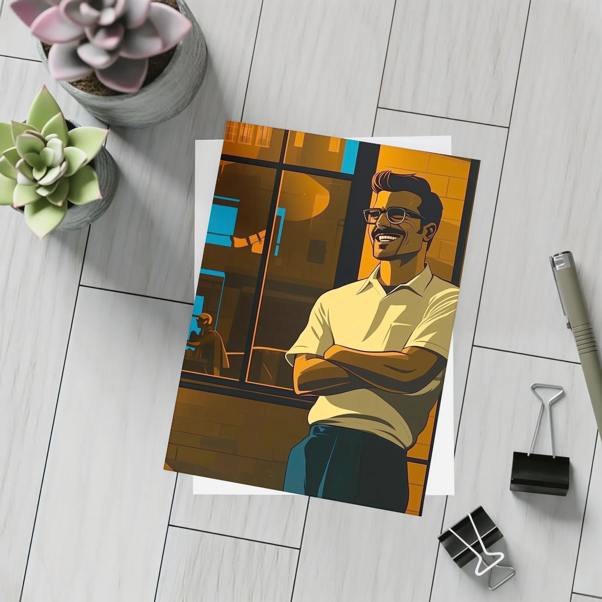 Confident Smiling Man Urban Night Scene – Postcards