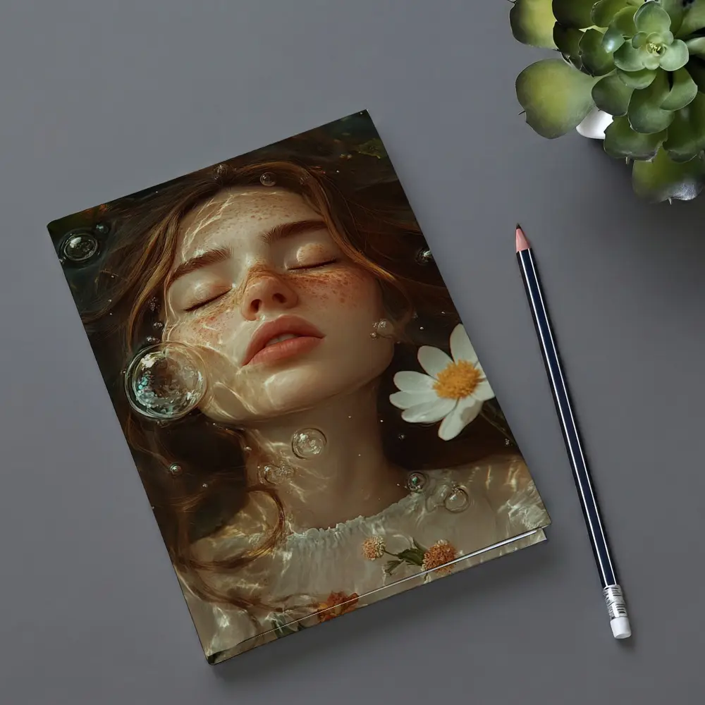 Dreaming Girl Floating Water Daisies Bubbles – Notebooks