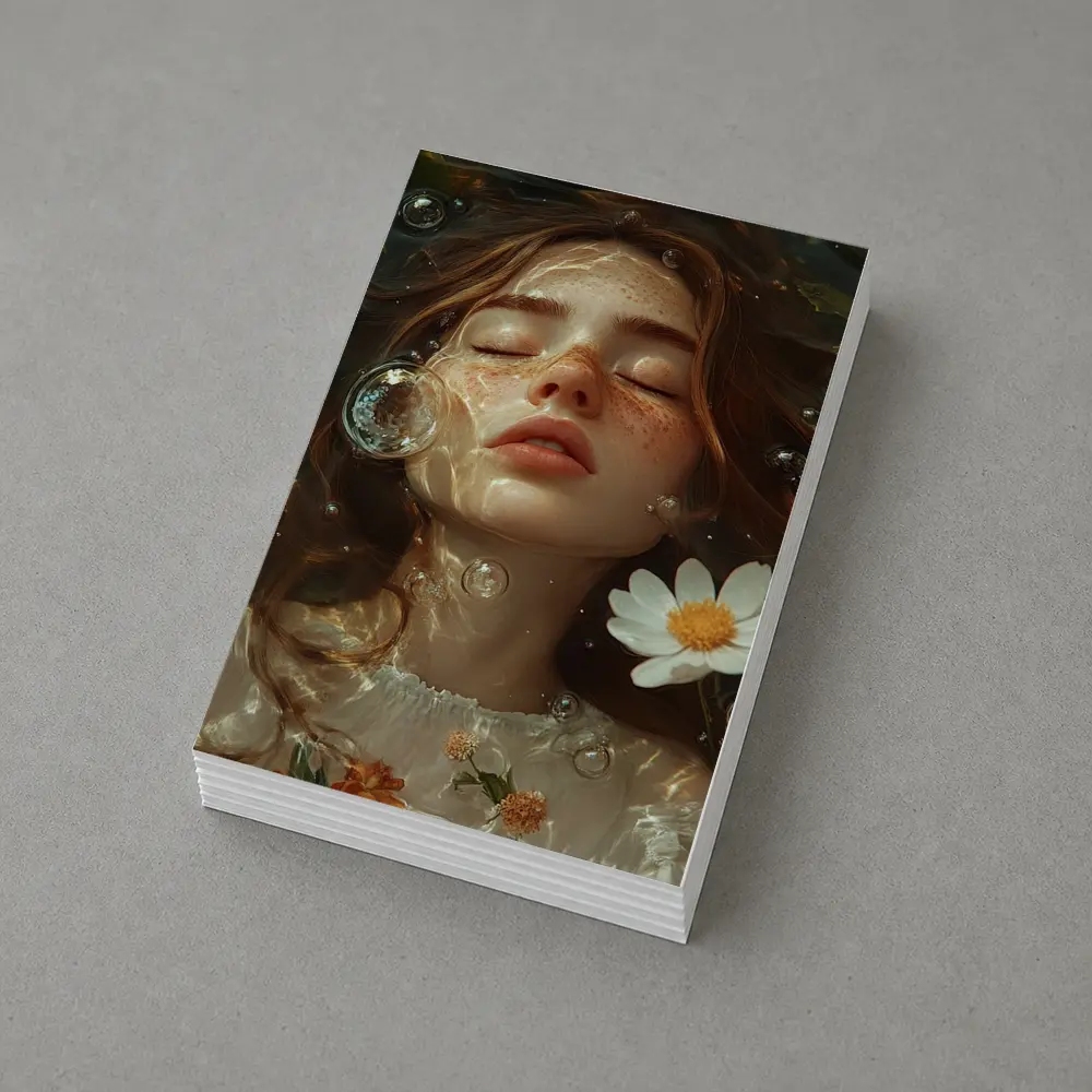 Dreaming Girl Floating Water Daisies Bubbles – Postcards