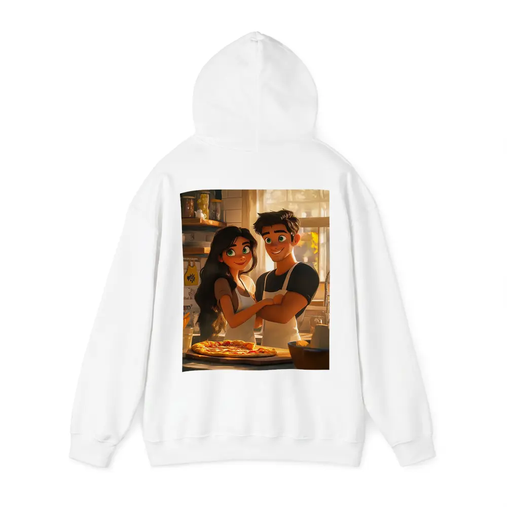 Animated Couple Making Pizza in Kitchen – Hoodies