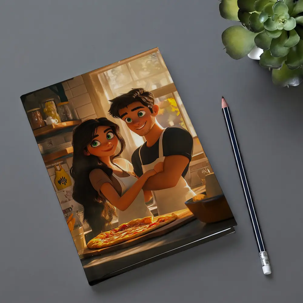 Animated Couple Making Pizza in Kitchen – Notebooks