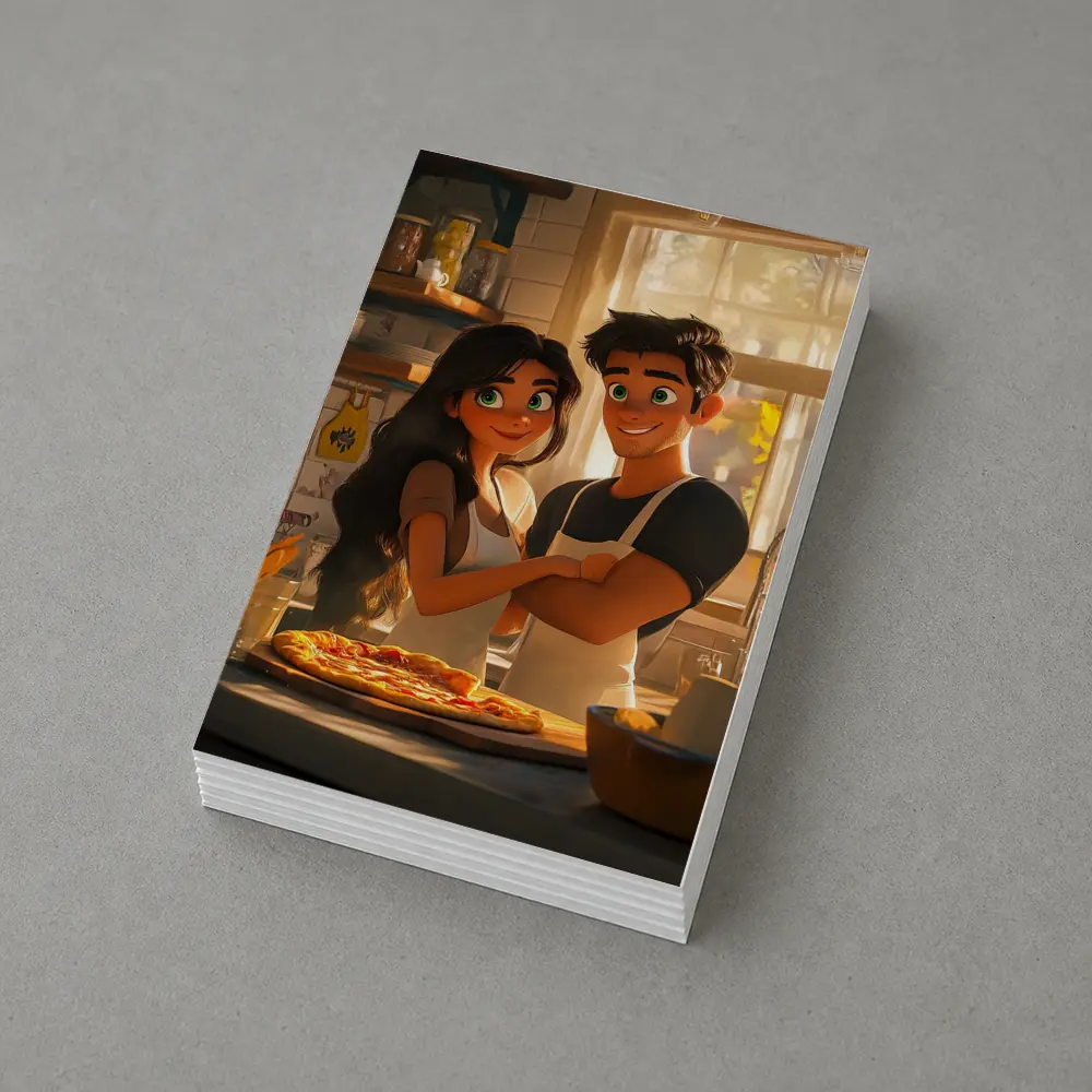 Animated Couple Making Pizza in Kitchen – Postcards