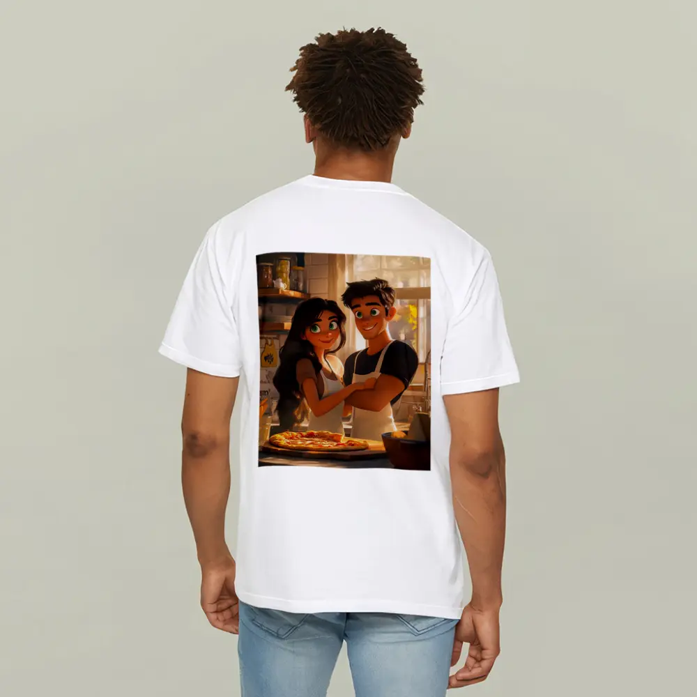 Animated Couple Making Pizza in Kitchen – T-Shirts