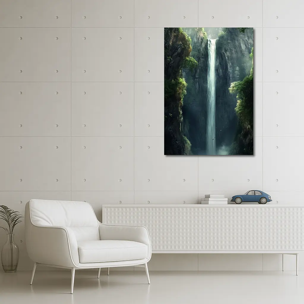 Tall Waterfall Cliff Fantasy Forest Art – Wall Art