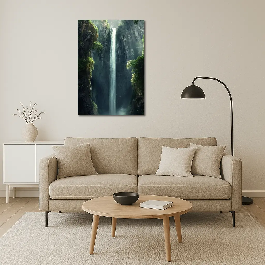 Tall Waterfall Cliff Fantasy Forest Art – Wall Art