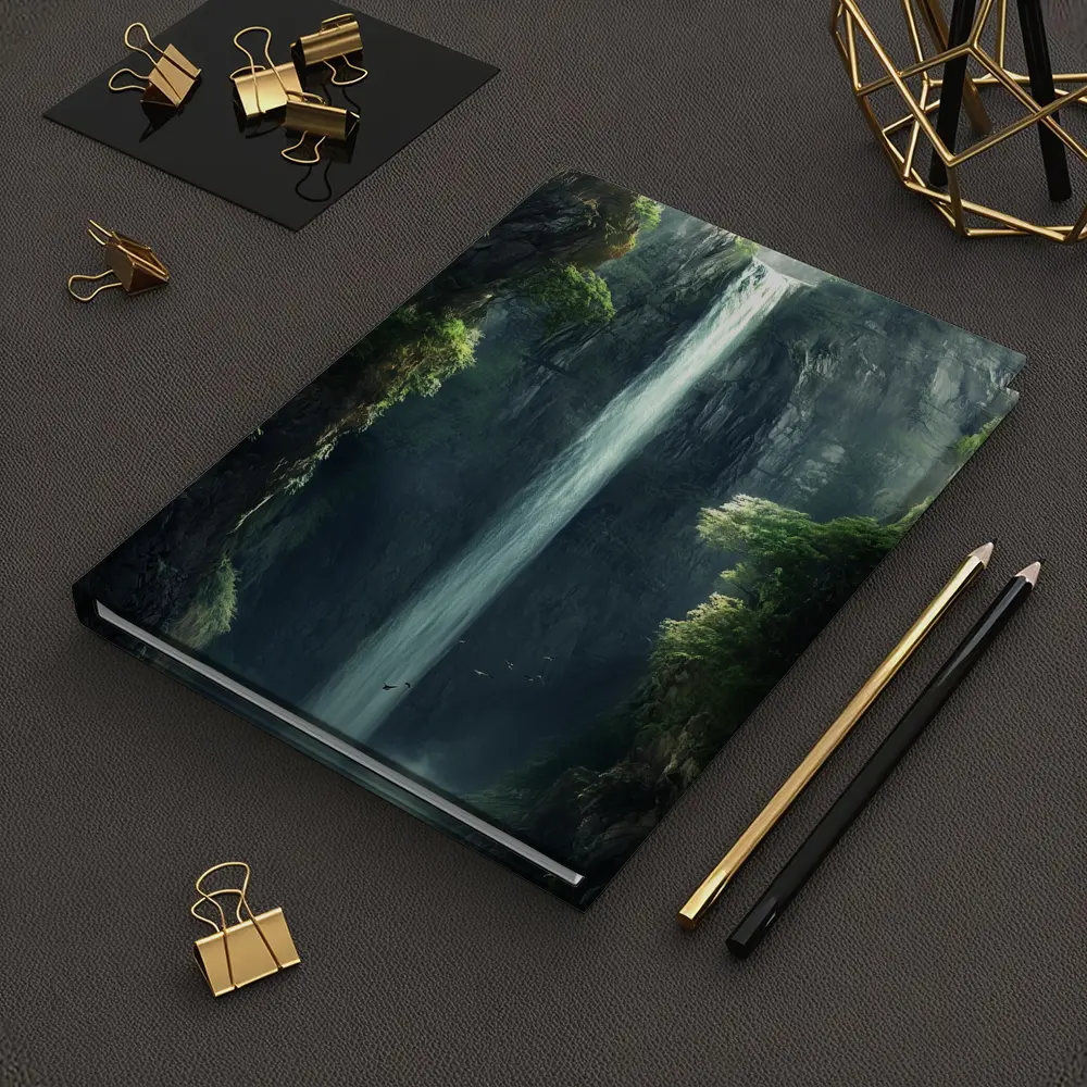 Tall Waterfall Cliff Fantasy Forest Art – Notebooks