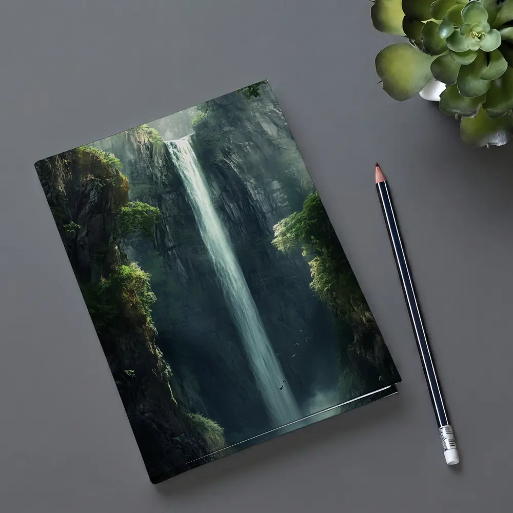 Tall Waterfall Cliff Fantasy Forest Art – Notebooks