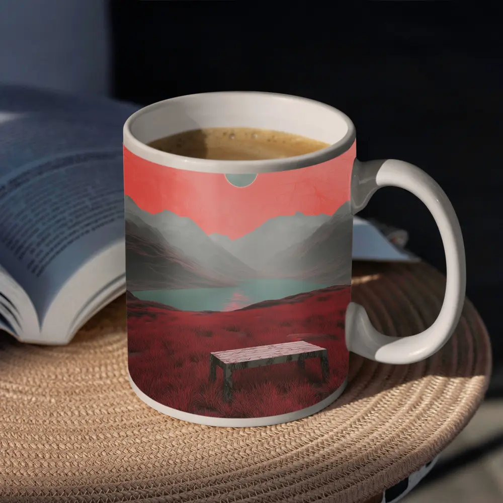 Surreal Red Landscape Moon Mountain Lake – Mugs