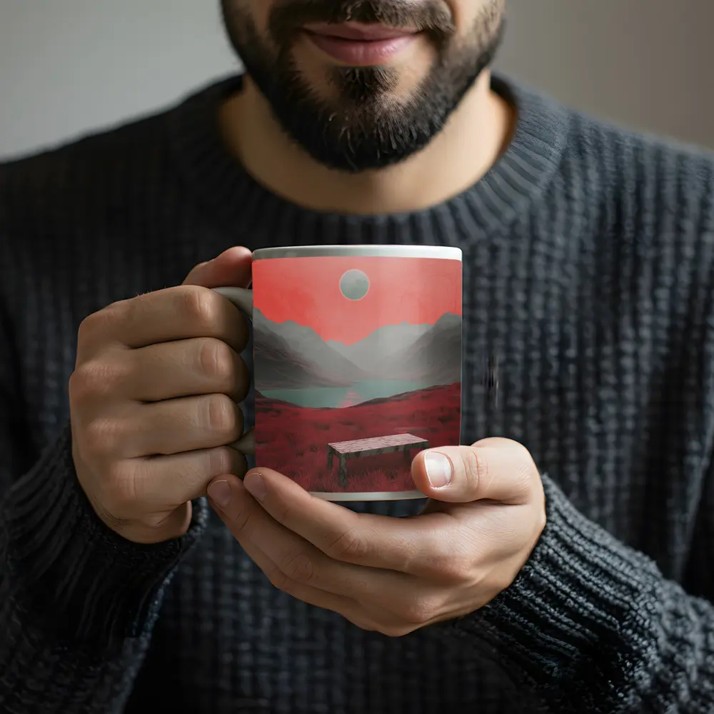 Surreal Red Landscape Moon Mountain Lake – Mugs