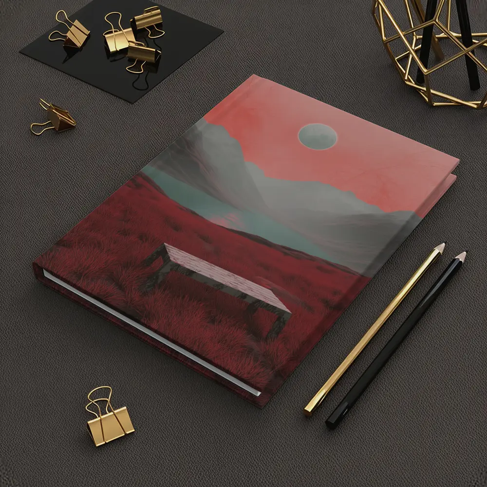 Surreal Red Landscape Moon Mountain Lake – Notebooks