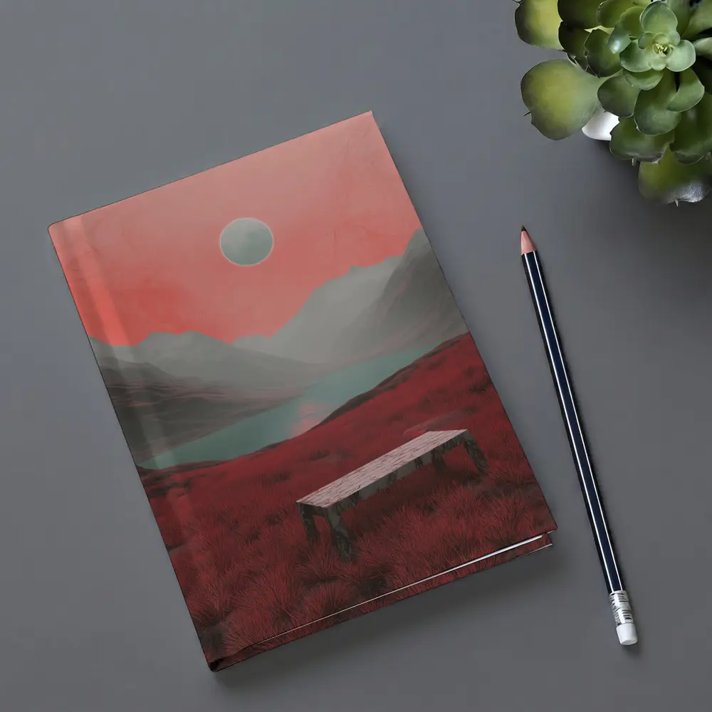 Surreal Red Landscape Moon Mountain Lake – Notebooks