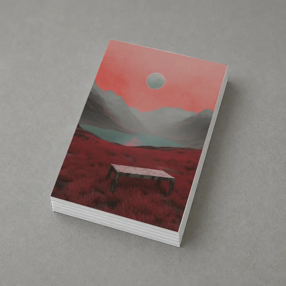 Surreal Red Landscape Moon Mountain Lake – Postcards