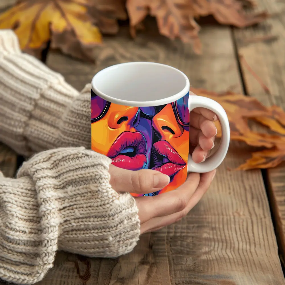 Two Women Pop Art Bold Colorful Faces – Mugs