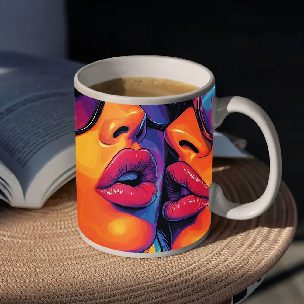Two Women Pop Art Bold Colorful Faces – Mugs