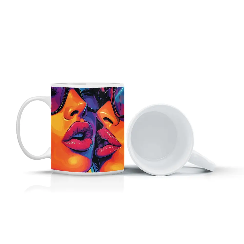 Two Women Pop Art Bold Colorful Faces – Mugs