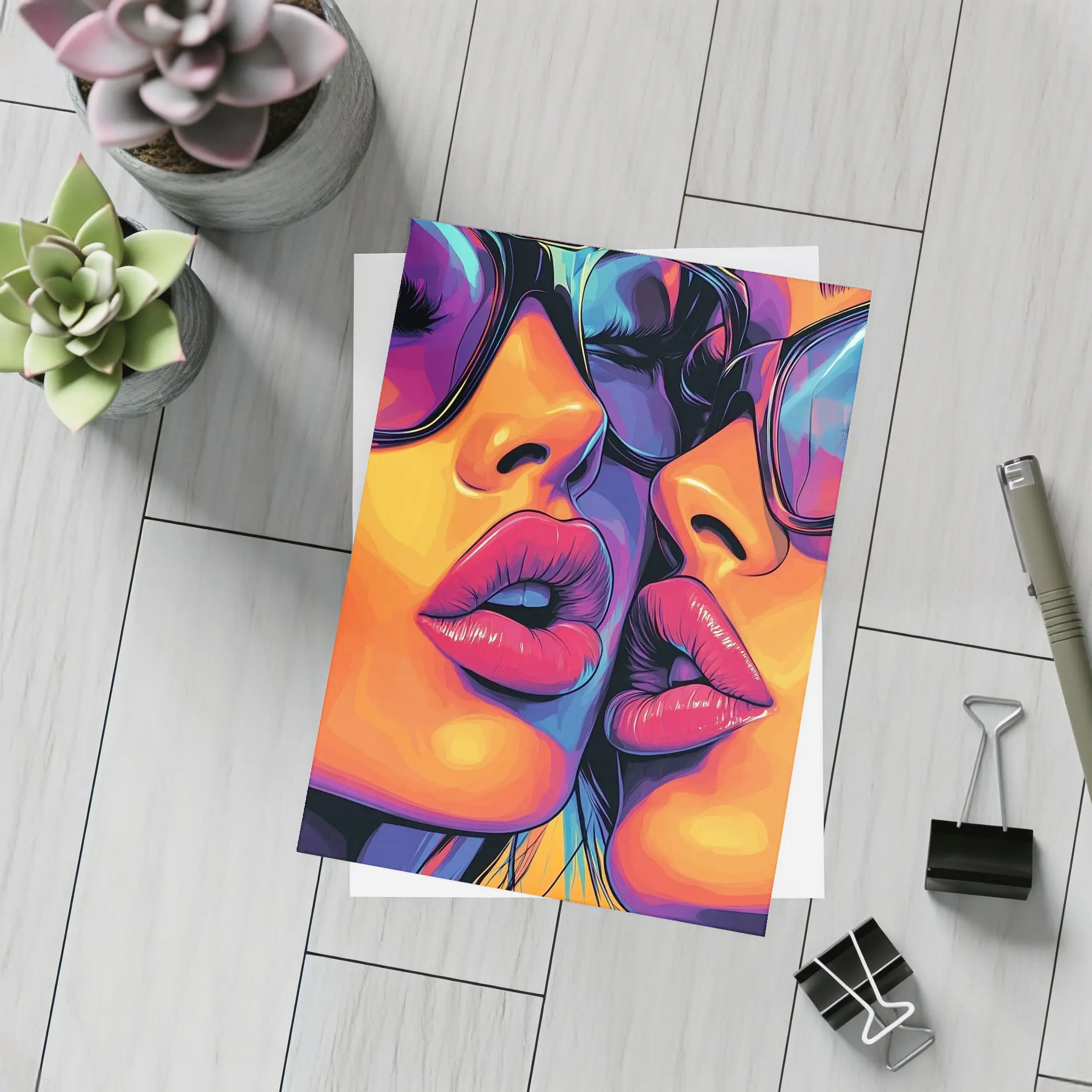 Two Women Pop Art Bold Colorful Faces – Postcards