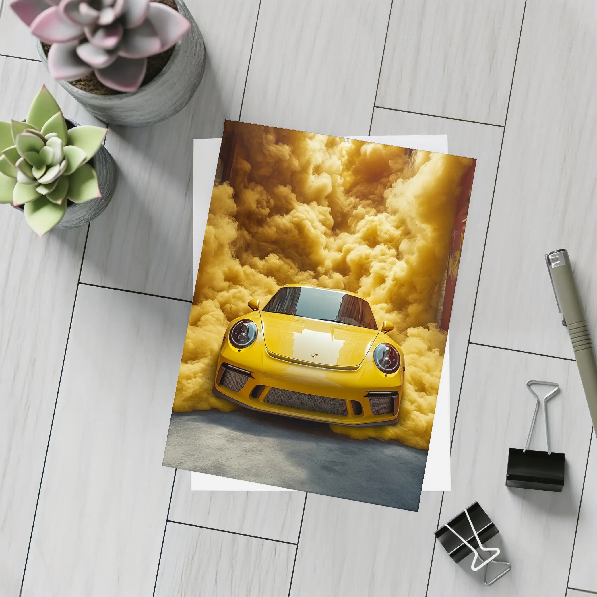 Yellow Porsche 911 Golden Smoke Cloud – Postcards