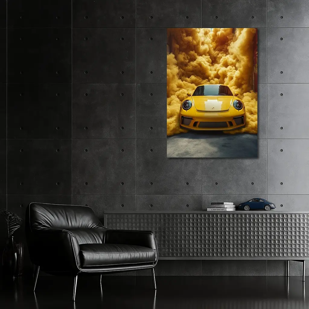 Yellow Porsche 911 Golden Smoke Cloud – Wall Art