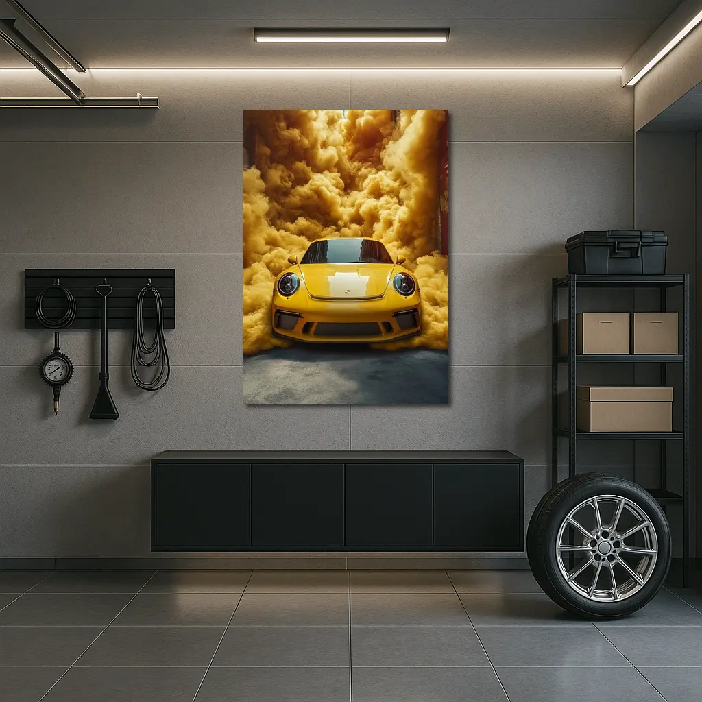 Yellow Porsche 911 Golden Smoke Cloud – Wall Art