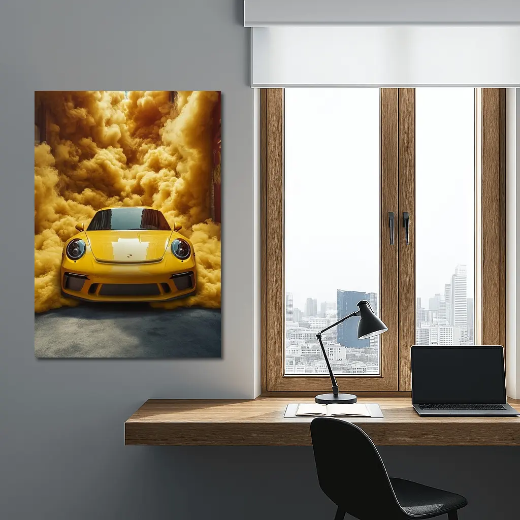 Yellow Porsche 911 Golden Smoke Cloud – Wall Art