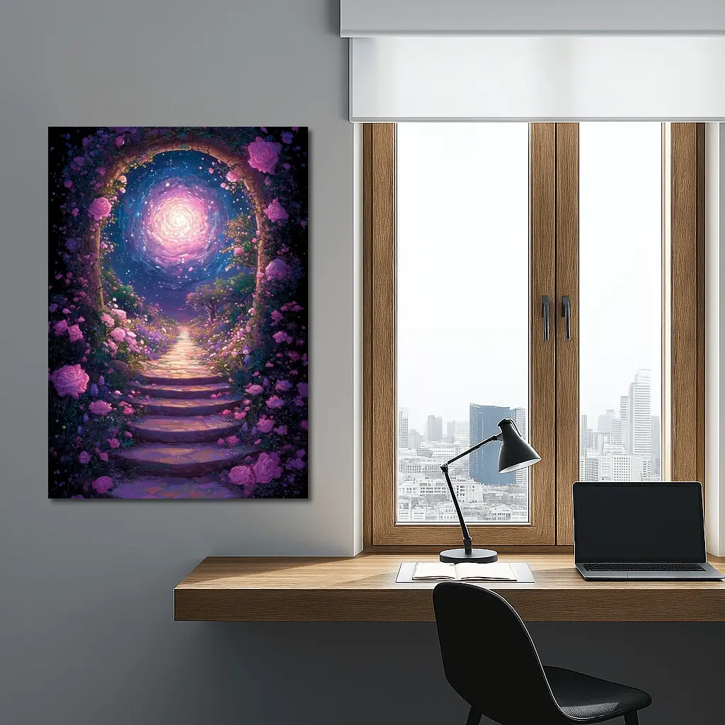 Fantasy Rose Garden Arch Glowing Galaxy – Wall Art
