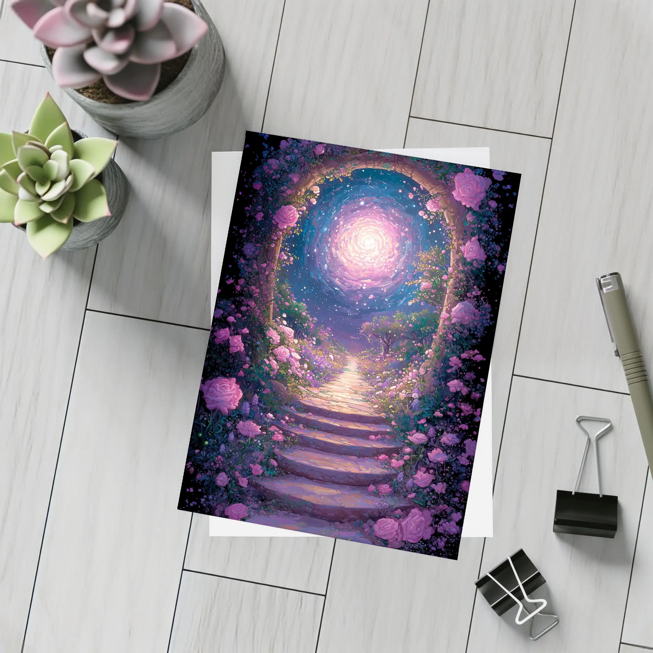 Fantasy Rose Garden Arch Glowing Galaxy – Postcards