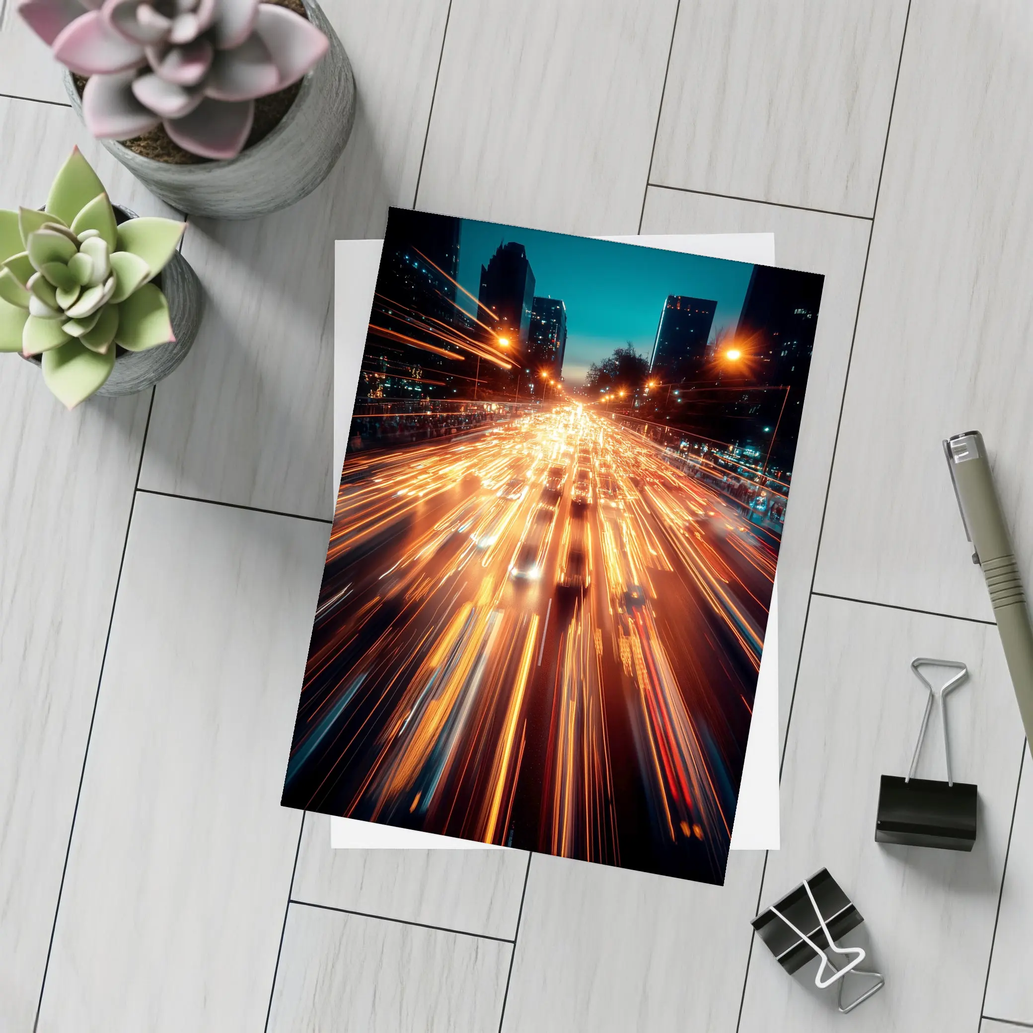 City Highway Light Trails Night Long Exposure – Postcards