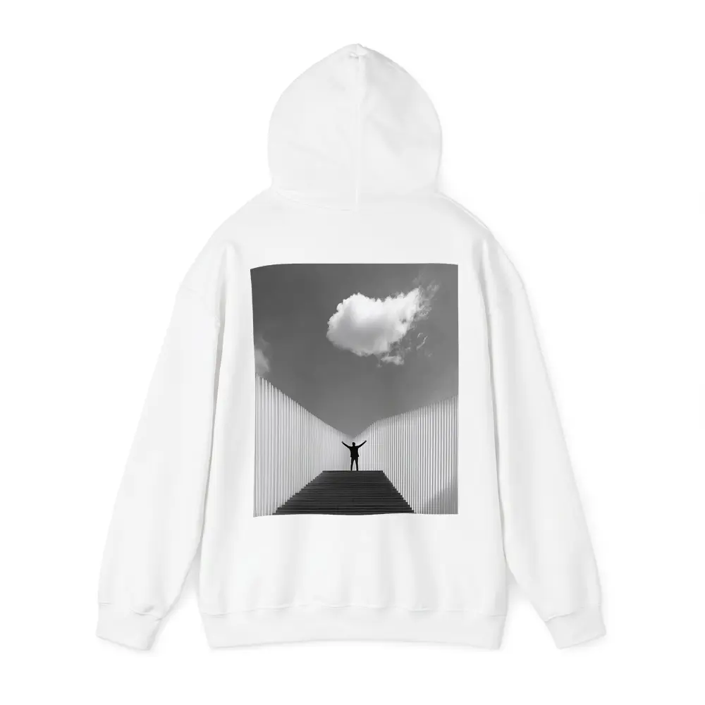 Man Arms Raised Stairs Black White – Hoodies