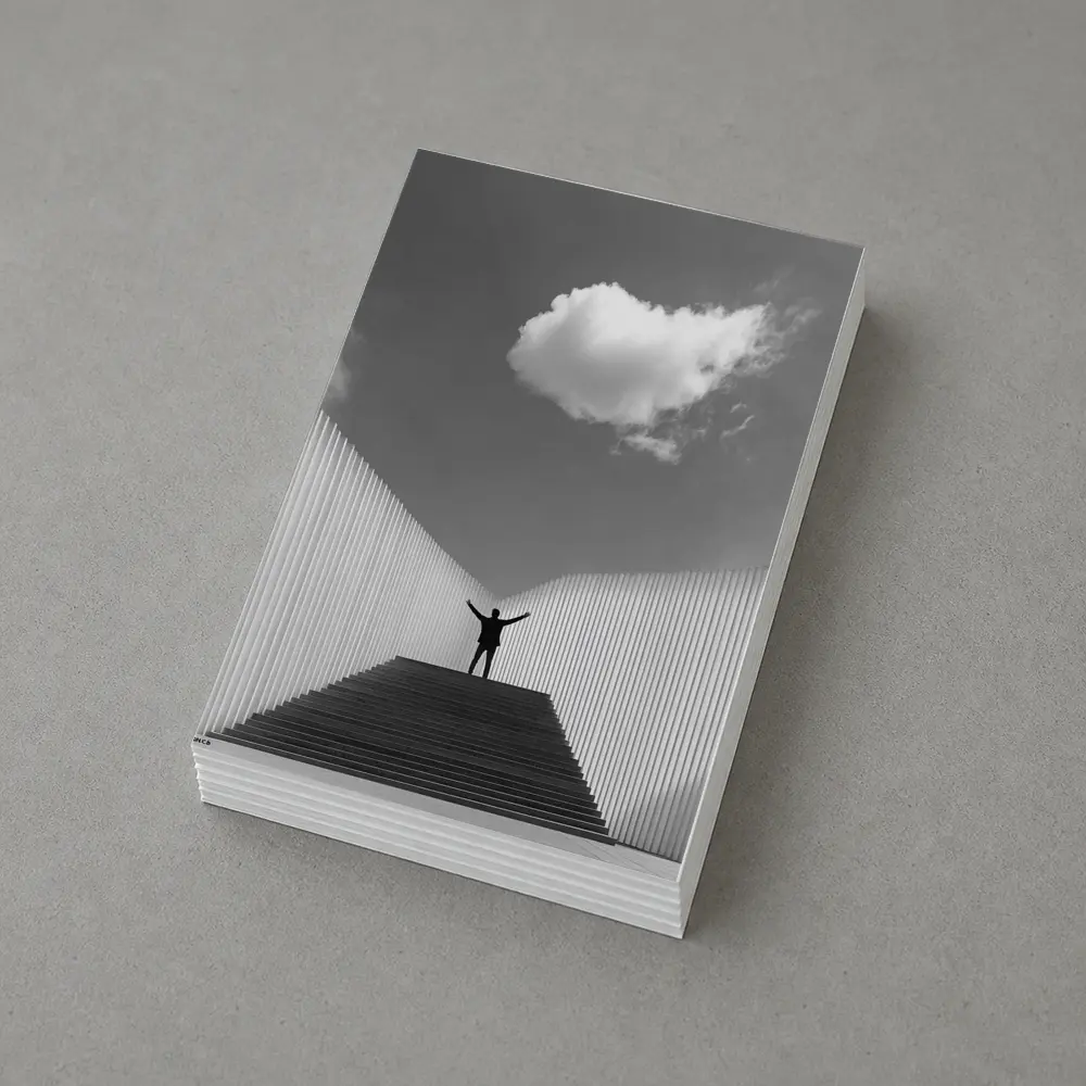 Man Arms Raised Stairs Black White – Postcards