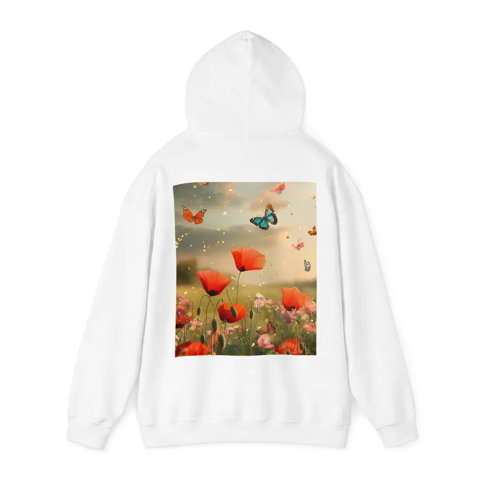 Red Poppies Field With Colorful Butterflies Flying – Hoodies