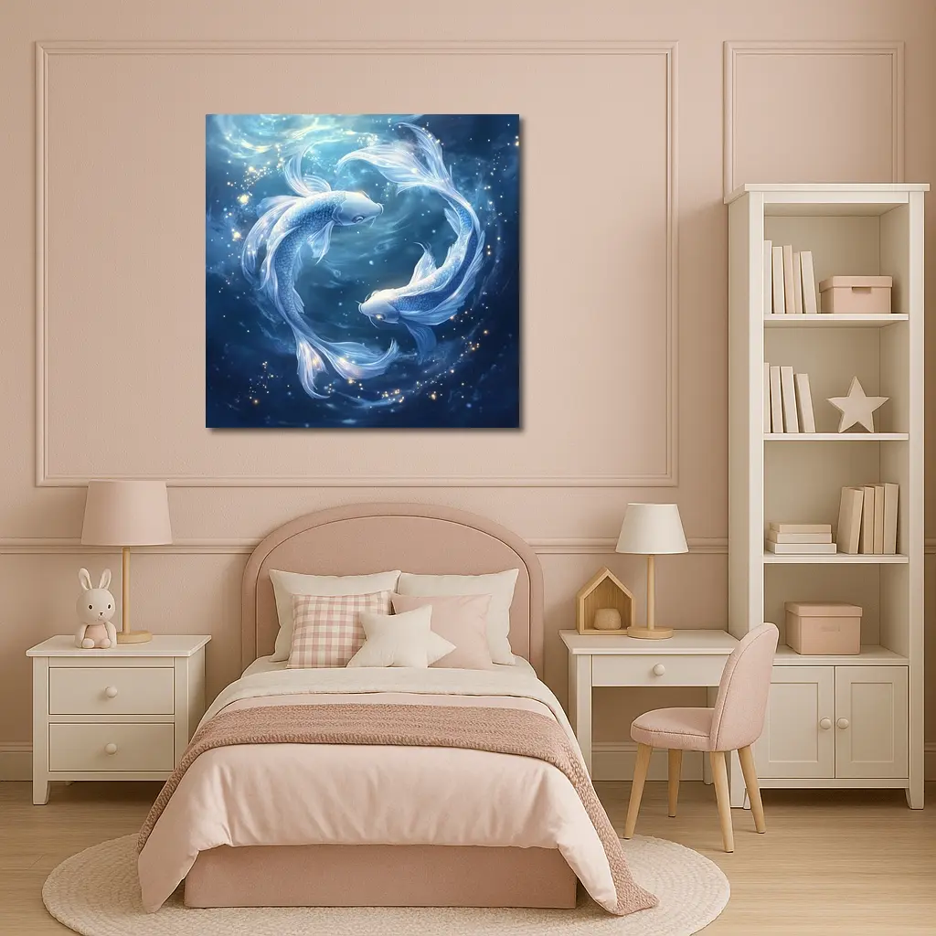 Pisces Koi Fish Glowing Blue Cosmic Water – Wall Art